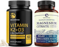 Vitamin D3 K2 5000 Iu (60Ct) & Magnesium Citrate 500 Mg (60Ct) Immune System Strong Bones Calm Relaxation Digestion & Muscle Support Nongmo