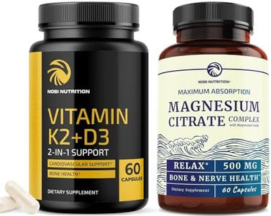 Vitamin D3 K2 5000 Iu (60Ct) & Magnesium Citrate 500 Mg (60Ct) Immune System Strong Bones Calm Relaxation Digestion & Muscle Support Nongmo
