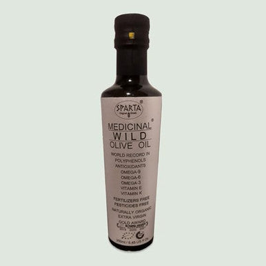 Sparta Limited Edition, Organic Extra Virgin Olive Oil, Wild Evoo-Oleocanthal 2043 mg/kg, Cold Pressed, Award Winning, High Polyphenol, Omega 9,6,3 Fatty Acids-1x250ml