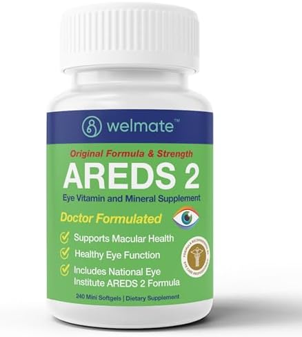 Welmate Areds 2 (120 Servings) Eye Vitamin And Mineral Supplement Vitamin C Zinc Lutein Zeaxanthin Macular Health Doctor Formulated & Tested Eye Care Gluten 240 Mini Softgels