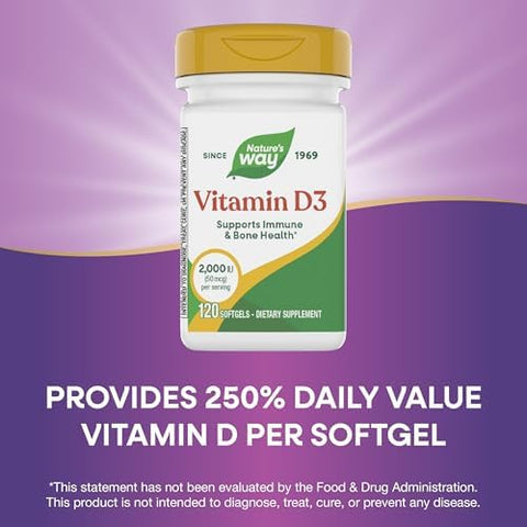 NatureS Way Vitamin D3 Bone Health And Immune Function 2000 Iu (50 Mcg Per Serving) 120 Softgels (Packaging May Vary)