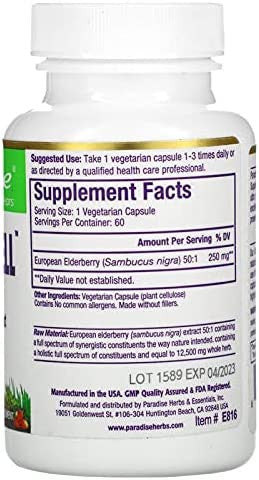 Paradise Herbs Sambuca-Well | Sambucas Nigra | European Elderberry 50:1 Extract | Vegan | NON-GMO | Gluten | 60 Vegetarian Capsules