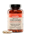Naturewise Multi Collagen Peptides Pills For Women & Men - Type I Ii Iii V X W/Hyaluronic Acid - Supports Skin Hair Joint Health - Grass Fed Gluten Free Non-Gmo - 90 Capsules 30 Day Supply