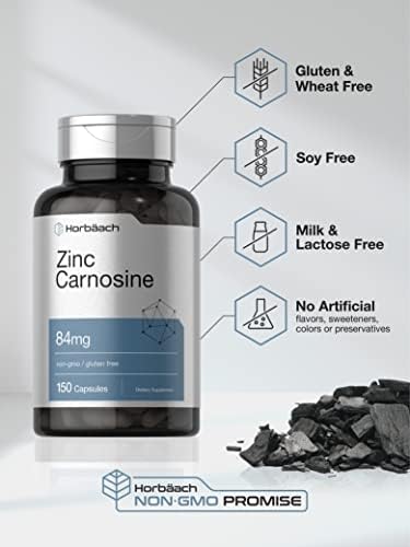 Horbaach Zinc Carnosine Supplement 84mg per Capsule 150 Count NonGMO and Gluten Free