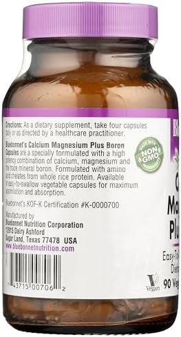 Bluebonnet Calcium Magnesium Plus Boron Vegetarian Capsules Offwhite 180 Count