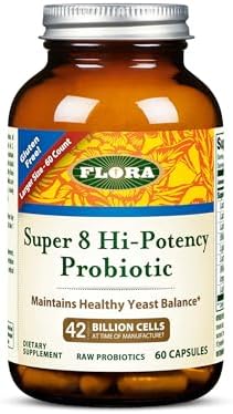 Flora Super 8 Hi Potency Probiotics 30 Count Healthy Yeast Balance & Digestive Health For Men & Women 42 Billion Cfu Raw Gluten Up To 1 Month Supply