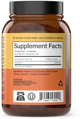 Complete Natural Products Vitamin C Capsules - Pure Vitamin C Liposomal Capsules Immune Support Enhanced Absorption Antioxidant Defense