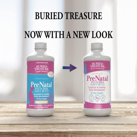 Buried Treasure Prenatal Plus Dha Complete 16 Oz Orange Banana Flavor High Potency Liquid Formula Supplement For Before During Post Pregnancy Natural Dha Omega3 Iron Vegetarian Safe W/Dose Cup