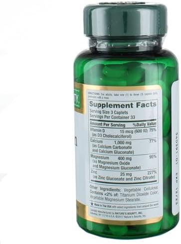 Nature'S Bounty Calcium-Magnesium-Zinc Caplets, 200 Caplets (2 X 100 Count Bottles)