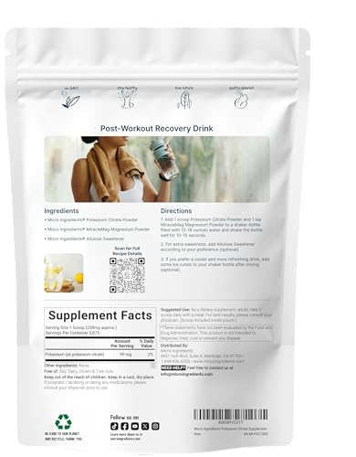 Micro Ingredients Us Origin Potassium Citrate Powder 1 Kg (35 Ounce) Essential Hydration Electrolyte Supplement Vegan Friendly