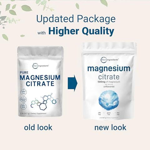 Micro Ingredients Magnesium Citrate Powder 2Lbs Unflavored Magnesium Supplement Relaxation And Nutrient Utilization Easily Absorbed Formula Non-Gmo Vegan Gluten Free