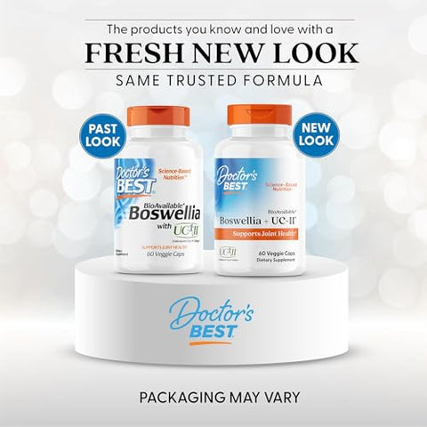 Doctor'S Best Boswellia Uc-Ii Supplement For Men & Women - Boswellia Serrata Extract Capsules For Joint Health Support Type Ii Collagen Bioavailable Non-Gmo Gluten Free Soy Free 60 Veg Caps