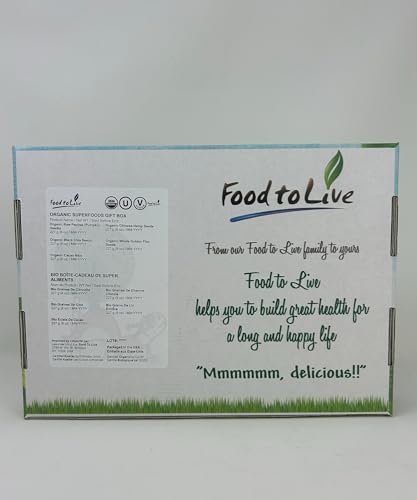 Food to Live Organic Superfoods in a Gift Box - A Variety Pack of Pumpkin Seeds, Hemp Seeds, Chia Seeds, Golden Flax Seeds, and Cacao Nibs