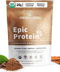Sprout Living Epic Protein Plant Based Protein & Superfoods Powder Chocolate Maca Powder 20 Grams Organic Protein Powder Vegan Non Dairy Nongmo Gluten Low Sugar (1 Pound 12 Servings)