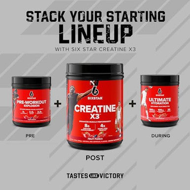 Six Star Creatine Monohydrate Powder, X3 (Fruit Punch) - Flavored Creatine Hcl Powder Monohydrate Supplement For Muscle Building & Performance - Post Workout Supplement For Men & Women - 30 Servings