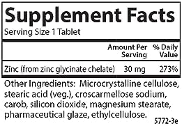 Carlson Chelated Zinc 30 mg Zinc Glycinate Chelate Supplement Superior Absorption Immune and Enzyme Support Antioxidant 250 Tablets