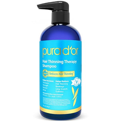 Pura D'Or 16 Oz Hair Thinning Therapy Biotin Shampoo - Original Scent - Clinically Tested Effective Results Herbal Blend Hair Thickening Products For Women & Men Color Safe Routine Shampoo