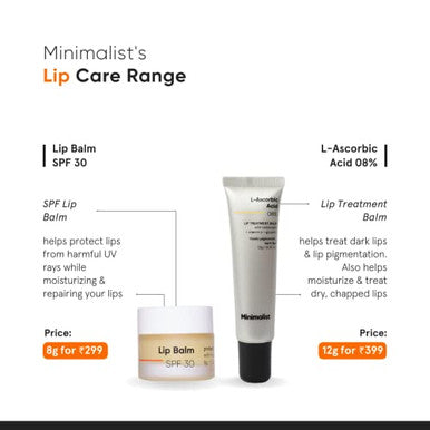 Minimalist Lip Lightening & Brightening Lip Balm | L-Ascorbic Acid 8% With Vitamin E Radianskin & Glycerine | For Women & Men | 0.42 Oz / 12 Gm