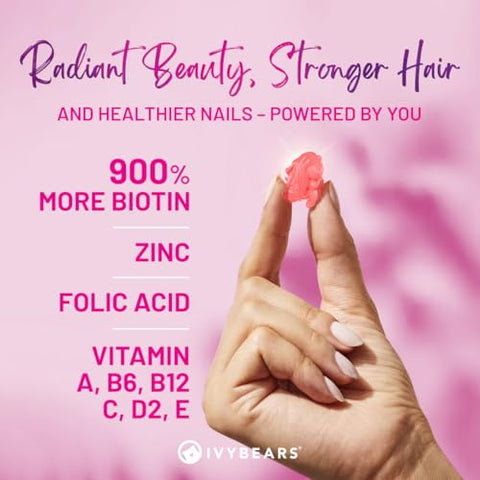 IvyBears ExtraStrength Hair + Skin Glow Gummies Bundle 10x Biotin + Collagen Stronger Hair Radiant Skin Youthful Glow 100 Natural Flavors Vegan Beauty Formula Made in Germany 2x60 Count