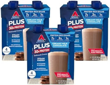 Atkins Creamy Milk Chocolate Protein Shake 30G Protein 12 Count + Chocolate Chip Granola Bar 17G Protein 12 Count