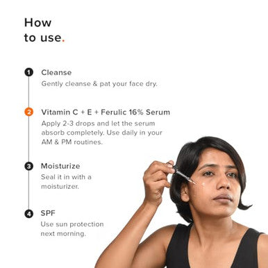 Minimalist Vitamin C+E+Ferulic Acid 16% Face Serum For Brightening & Anti Aging | Reduces Skin Damage & Redness To Brighten Dull Complexion | For All Skin Types | For Women & Men | 0.68 Fl Oz / 20 Ml