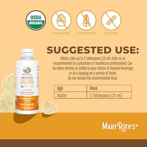 Maryruth'S Organics Lions Mane Supplement Ultra Absorption Liposomal Full Spectrum Lion'S Mane Mushroom 200Mg Beta-Glucans Per Serving Usda Organic Vegan 7.6 Oz 15 Servings