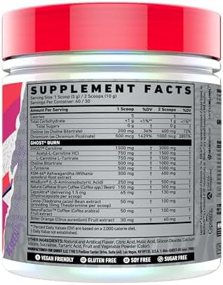 Ghost Burn Weight Management Powder Passionfruit (60 Servings) Metabolism & Energy Support Supplement For Men & Women Natural Caffeine Lcarnitine & Ltyrosine Gluten Soy & Sugar Vegan
