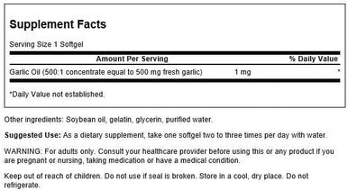 Swanson Garlic Oil Equivalent to 500 Milligrams 250 Sgels