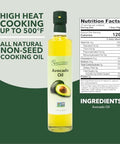 Benissimo 100% Pure Avocado Oil, 500ml Glass Bottle, Allergen-Free and Non-GMO, Premium Cold-Pressed Cooking Oil for Grilling, SautÃƒÂ©ing, Baking, and Salad Dressings