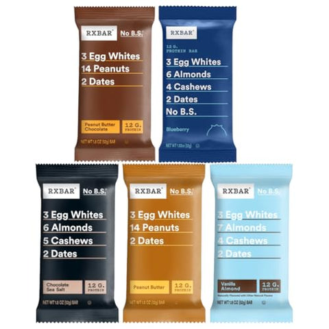 RXBAR Real Food Protein Bar, Assorted Variety Pack, Gluten-Free, 1.83 oz Bars, 24 Count