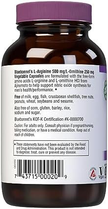 Bluebonnet Nutrition Larginine 500Mg/Lorinithine 250Mg Supports Protein Metabolism Soy Gluten Nongmo Kosher Vegan 50 Vegetable Capsules 50 Servings