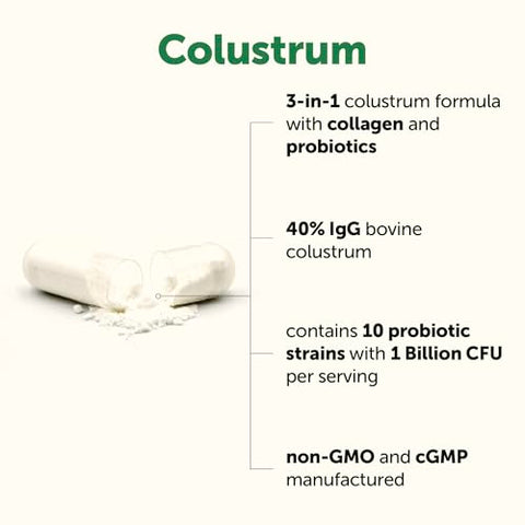Micro Ingredients Bovine Colostrum 1000 Mg Per Serving 240 Capsules 40 Igg With Collagen & Probiotics Colostrum Supplement With 10 Probiotic Strains Non-Gmo Gluten Free