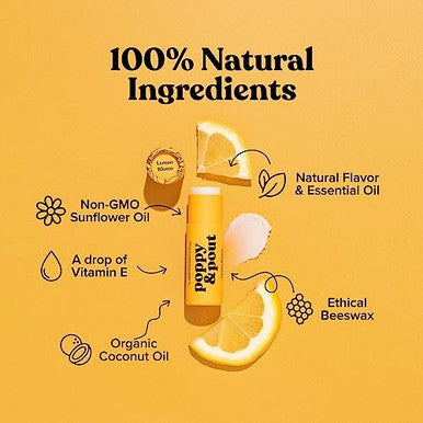 Poppy & Pout Jumbo Lip Balm 2 Pack, All Natural Lip Balms & Moisturizers, Hydrates With Beeswax, Vitamin E, Organic Coconut, Island Coconut & Lemon Bloom