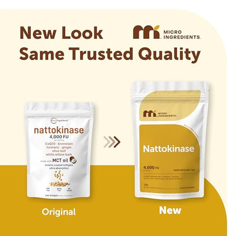 Micro Ingredients Nattokinase 240 Softgels 200Mg (4000 Fu) Per Serving 7-In-1 Ultra Absorption Cardiovascular Supplement With Coq10 Bromelain Turmeric Ginger Olive Leaf & White Willow Bark