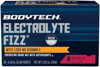 Bodytech Electrolyte Fizz Packets, Watermelon - Supports Energy & Endurance With 1200Mg Of Vitamin C, On The Go Refreshment (30 Packets)