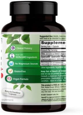 Emerald Labs Quercetin Phytosome Plus - Vegan Antioxidant & Immune Support Supplement - Contains Quercetin & Zinc - 60 Vegetable Capsules (60-Day Supply)