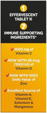 Airborne 1000Mg Vitamin C With Vitamin D + Zinc Sugar Multivitamin Immune Support Effervescent Fizzy Drink Tablets Very Berry Flavor With Powerful Antioxidants Vit A C & E 30 Tablets (2 Pack)