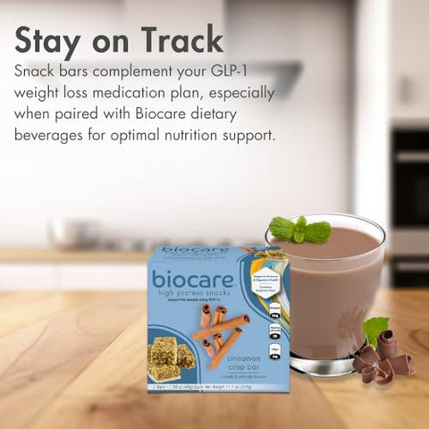 Biocare High Protein Snack Bar, Provides 15g Essential Protein, 5g Dietary Fiber, Cinnamon Crisp (7 Count)