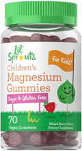 Lil' Sprouts Children's Magnesium Gummies 70 Count Mixed Berry Flavor Sugar Free Vegan NonGMO and Gluten Free
