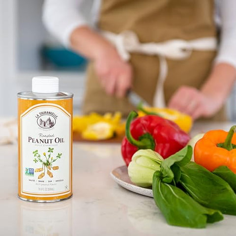 La Tourangelle,Roasted Peanut Oil,Slow Roasted Expeller-Pressed for Rich Flavor,Perfect for Cooking & Baking,Med-High Heat,Unrefined,Small Batch Production in USA,16.9 Fl Oz,(Pack of 2)