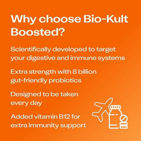 Biokult Boosted Extra Strength Probiotic Supplement For Gut Health Immune System Support And Your Digestive Tract With Vitamin B12 " 30 Capsules