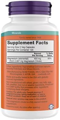 Now Supplements Magnesium Citrate Enzyme Function Nervous System Support Critical For Enzyme Function Gluten Vegan Kosher Nongmo 360 Vegetarian Capsules