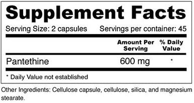 Wellness Resources Pantethine Active Vitamin B5. Vegan 300mg 90 Capsules