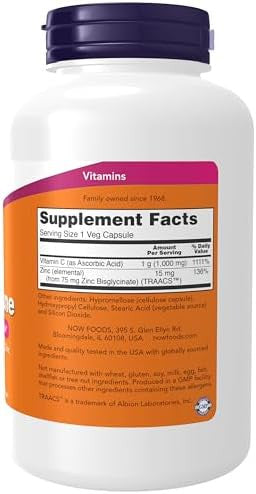 Now Foods Supplements C1000 & Zinc Immune Seasonal Support Formula Antioxidant Protection 180 Veg Capsules