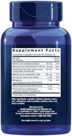 Life Extension Bone Restore Calcium Supplement Vitamin D3 Magnesium Boron zinc Manganese Silicon Helps Maintain Healthy Bone Density GlutenFree NonGMO 120 Capsules