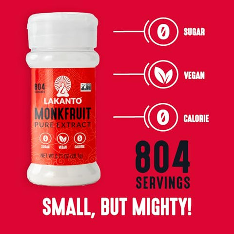 Lakanto Pure Monk Fruit Sweetener Extract Powder - Erythritol Free, High Purity MV50, Mogroside 50, Great for Coffee, Tea, Smoothies, Desserts, Jams, Cereal, Dressings, Sauces (0.71 oz - Pack of 1)