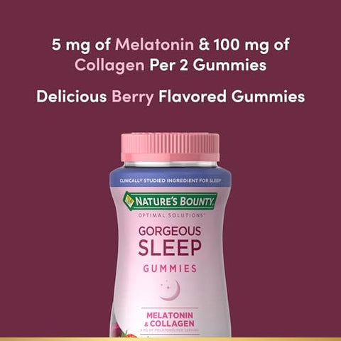 NatureS Bounty Optimal Solutions Gorgeous Sleep Melatonin 5Mg Gummies With Collagen 60 Count Assorted Fruit Flavors 30 Total Servings