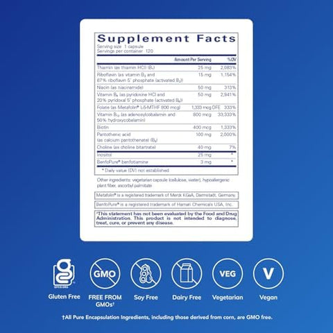 Pure Encapsulations PureGenomics BComplex Broad Spectrum B Vitamin Support for Genetic Expression Cellular Function Hormone Production and Energy Metabolism* with Vitamin B12 and B6120 Capsules