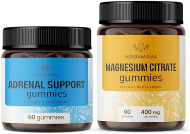 Herbamama Adrenal Complex And Magnesium Kit - Bundle Of Adrenal Support Complex & 400 Mg Magnesium Citrate Gummies - Vegan Non-Gmo Gelatin- - 2 Pack