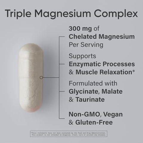 Sports Research Chelated Triple Magnesium Complex With Glycinate Taurinate & Malate (Chelamax ) For Enhanced Bioavailability - 300 Mg Per Serving Non-Gmo Certified Vegan 120 Veggie Capsules